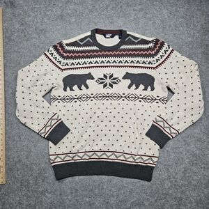 Lands'‎ End Men's Family Holiday Sweater, Cream, Size Large